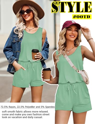 Image of ADOME Rompers for Women Summer Sleeveless Scoop Neck Tank Top Casual Short Jumpsuit Rompers with Pockets