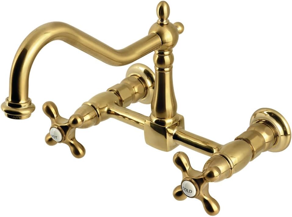 Kingston Brass Heritage 8-Inch Centerset Wall Mount Kitchen Faucet, Antique Brass