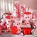 Reallnaive 12 Pcs Valentine's Day Cherry Plastic Cups with Lids and Straws 24 oz Reusable Valentines Tumbler Drinking Coffee Cup for Women Birthday Wedding Bridal Shower Party Supplies