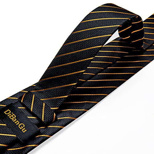 Image of DiBanGu Striped Tie Set for Men Silk Woven Plaid Necktie and Pocket Square Cufflinks Business Wedding