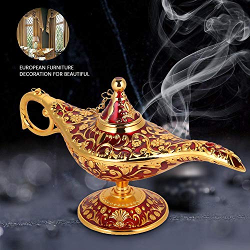 Vintage Collectable seltene Legende Aladdin Magic Genie Lampen Weihrauch Brenner Aladdin Wunderlampe Öllampe Arabische Genie Lampe Genie Licht für Home Table Dekoration & Geschenk(Goldenes Rot)