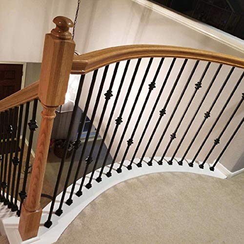 1/2" Stair Railing Iron Balusters (Contractor 15-Pack) Plain Bar Stair Parts Modern Hollow (Real Satin Black Not Matte) Metal Spindles - 1/2" X 44" Tall #TOP2