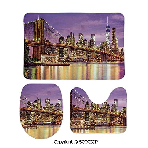 SCOCICI Funny Three-Piece Toilet Seat Pad NYC Exquisite Skyline Manhattan Broadway Old Neighborhood