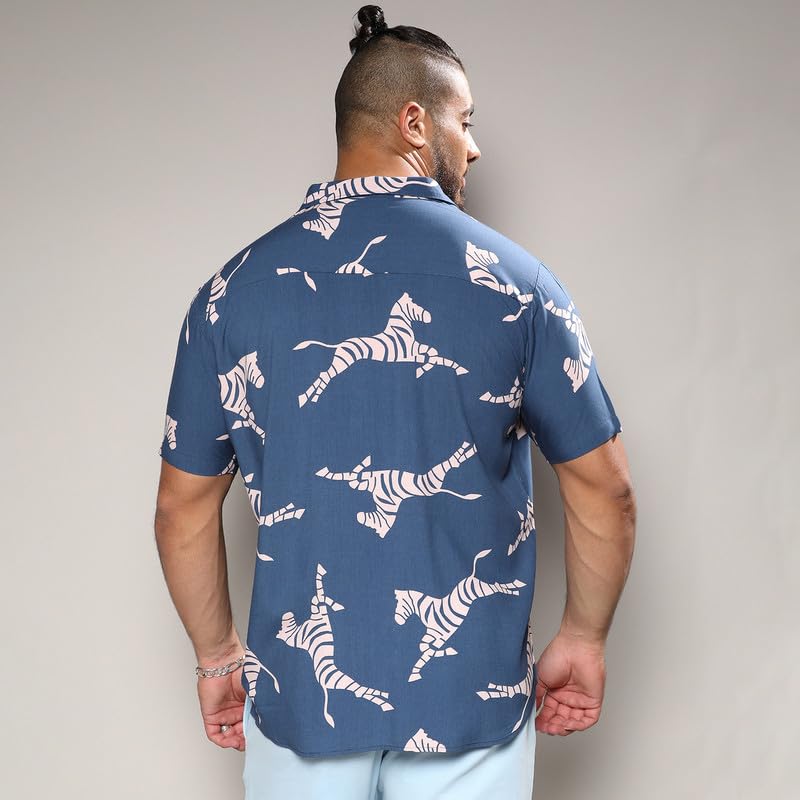 Image of Instafab Plus Men's Shirt for Casual Wear | Spread Collar | Short Sleeve | Button Closure | Plus-Size Fit | Cotton Shirt Crafted with Comfort Fit for Everyday Wear