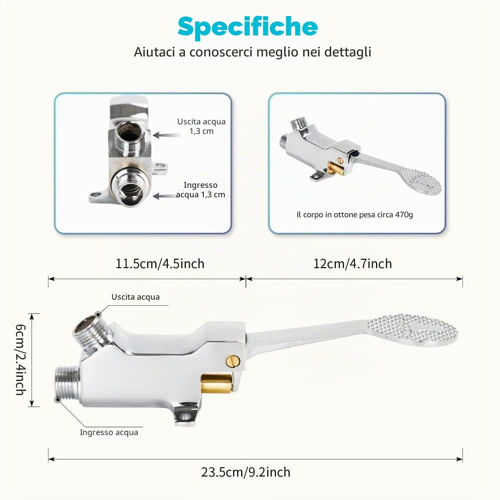 LukLoy Set completo di rubinetti a pedale a mani libere, valvola di piede+uscita+tubo flessibile da 1 m+vite, rubinetto di controllo del piede senza contatto per laboratorio medico ospedaliero