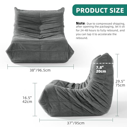 DWVO Upholstered Floor Sofa, Memory Foam Lazy Floor Sofa Couch, Large Soft Corduroy Beanbags Chair with Washable Cover for Living Room Apartment Dorm Office, Grey