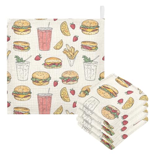 vvfelixl Baby Muslin Washcloths Sketchy Hamburger Juice Baby Burp Cloths Cotton Babys Face Towel for Newborn Infants Boys Girls Soft and Absorbent 11.8 X 11.8 in, 3 Pack3
