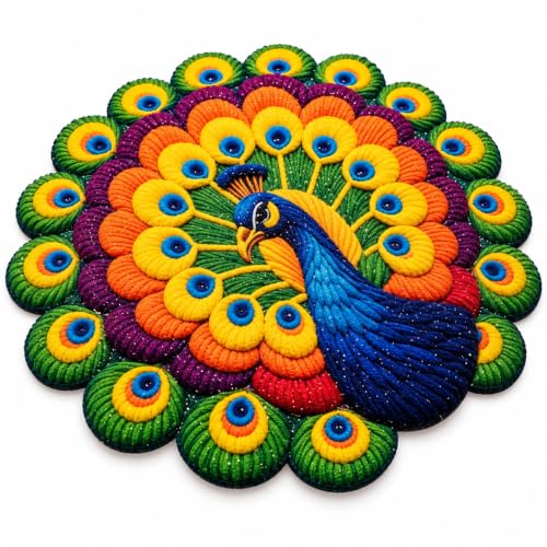 Image of 3D Floral Door Mat | Water Absorbent, Anti-Skid, Machine Washable Floor Mat | Soft Microfiber Carpet for Home, Living Room & Bedroom | Premium Decorative Mat (Multy, Peacock)