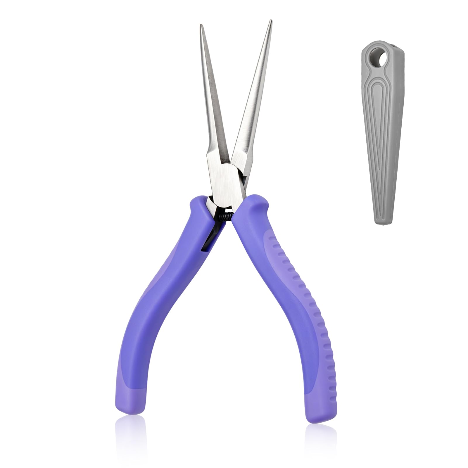 GOLD DEER 5 Inch Needle Nose Pliers Smooth Jaw with Protective Cap Macaron Purple Handle Fine Tip Jewelry Pliers for Precision Crafting