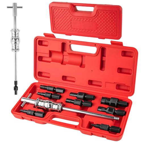 ICOOCKIT 9 PCS Inner Bearing Puller Kit with Case - Expandable Collets 8-32MM Heavy-Duty Slide Hammer Internal Bearing Extractor & Pilot Bearing Removal Tool Premium Reliable Mechanical Tool