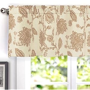 DriftAway Freda Jacobean Floral Linen Blend Blackout Thermal Insulated Energy Saving Privacy Window Linen Curtain Valance Rod Pocket 2 Layers Single 52 Inch by 18 Inch Plus 2 Inch Header Sand