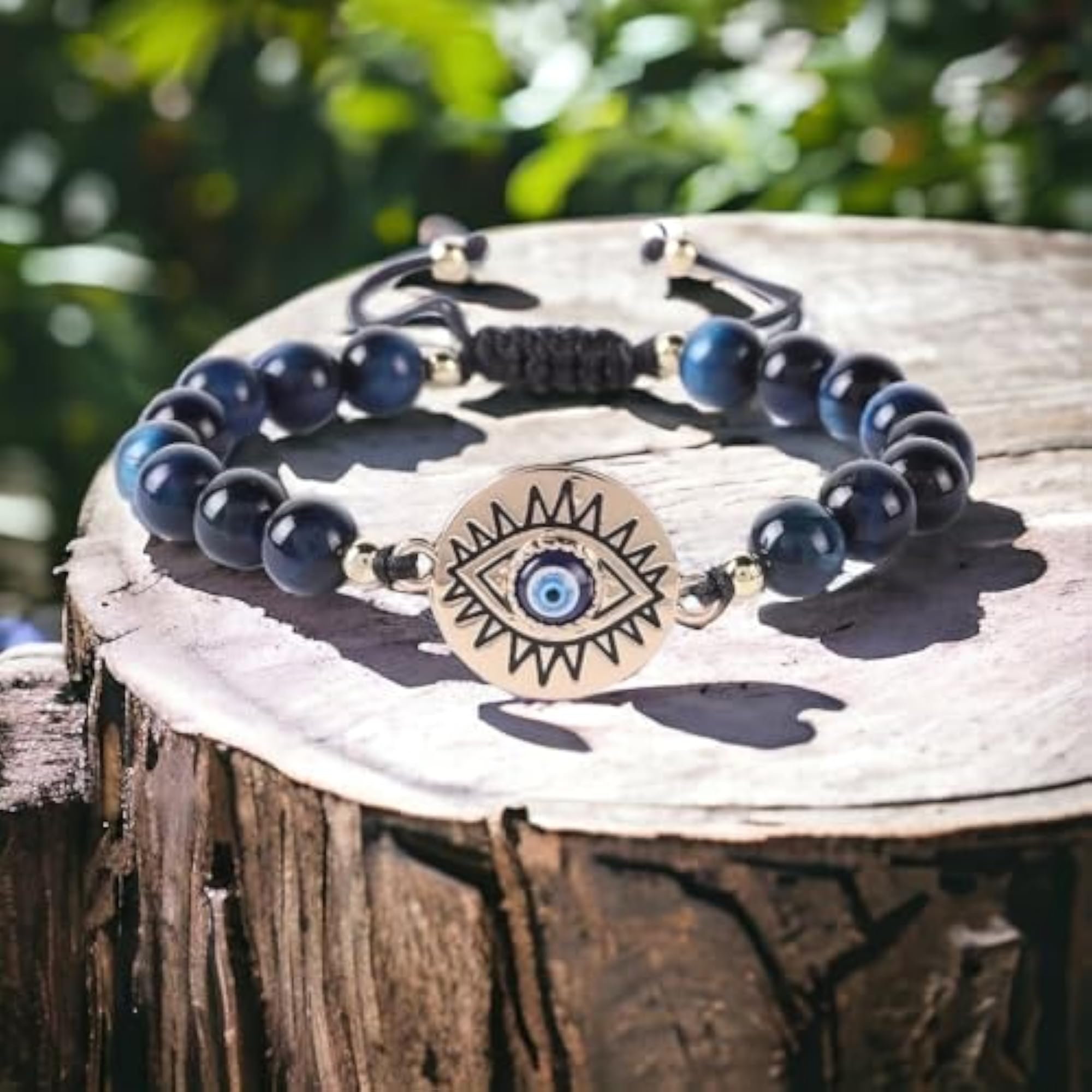 Tiger Eye Beads Bracelet with Evil Eye Charm