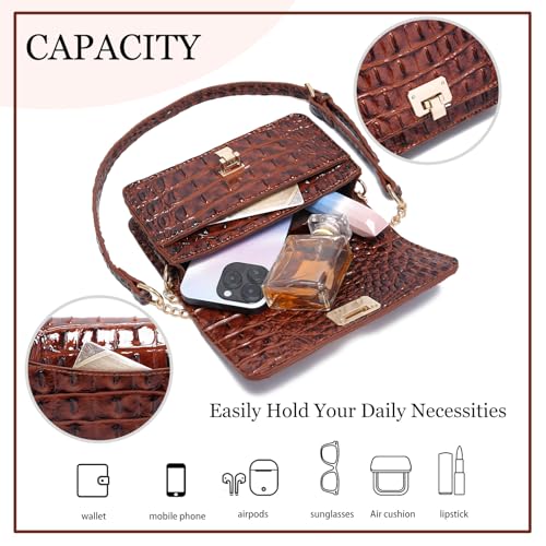 Image of Makcr Joacbv Small Crocodile Crossbody Cell Phone Purse for women Vegan Leather Clutch Wallet with Leather Shoulder Strap | Small