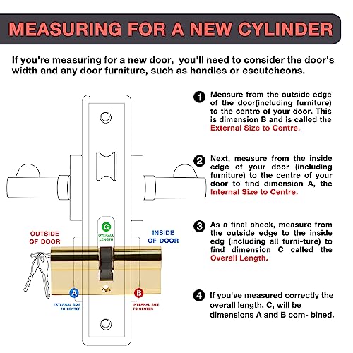 DIDA® 70mm(35/35) Euro Cylinder Lock,UPVC Door Lock Barrel with 3 Keys,High Security,Anti-Pick Anti-Bump Anti-Drill,Polished Gold Finish,Suitable for All Door Types,BS EN 1303:2006 - Image 3