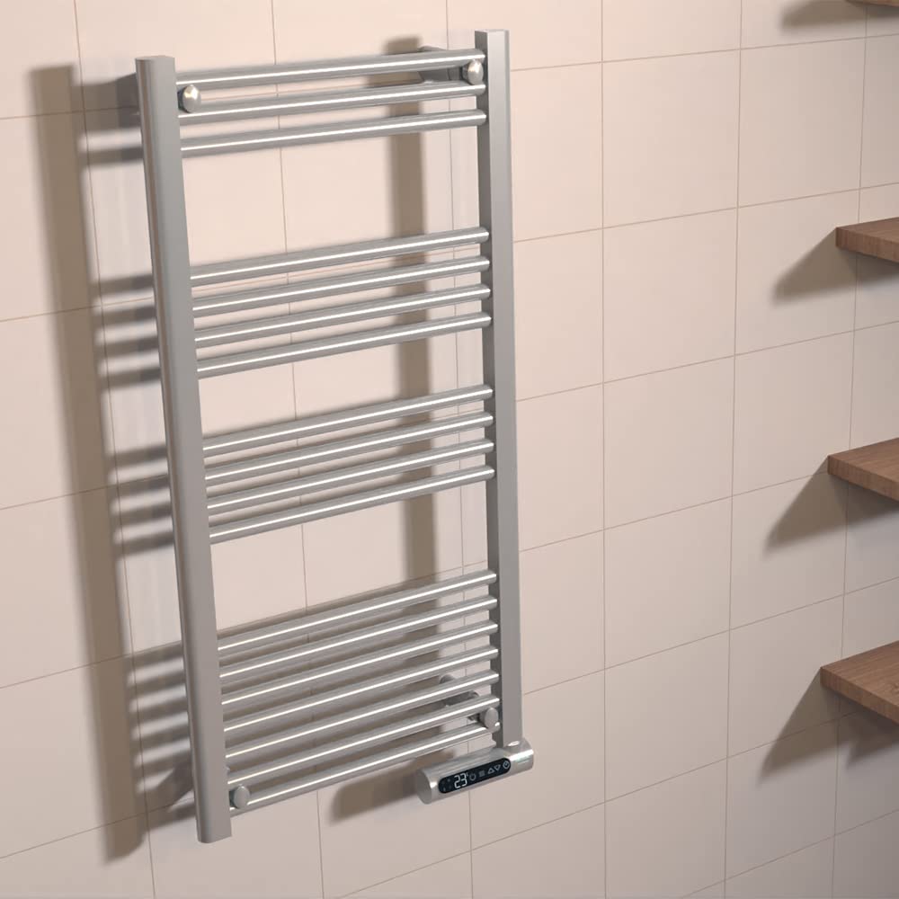 Cecotec Elektrischer Badheizkörper ReadyWarm 9200 Smart Towel Steel. 750 W, LED-Display, Touch Control, Timer, 3 Betriebsmodi, ideal für Badezimmer, 2 Sicherheitssysteme, IP24, Schwarz