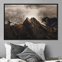 Framed Canvas Wall Art Mountainscape Aerial Dramatic Landscape Mountain Top Multicolor Photography Realism Rustic Warm - 16x24 inches