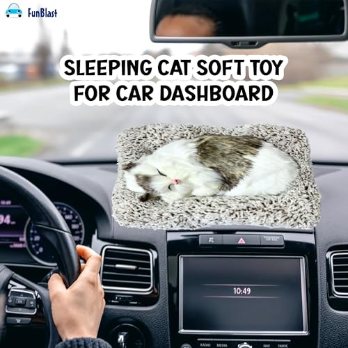 Image of FunBlast Cute Sleeping Cat Plush Toy with Meow Sound, Gift for Kids, Toy Accessories for Car Dashboard (Grey)
