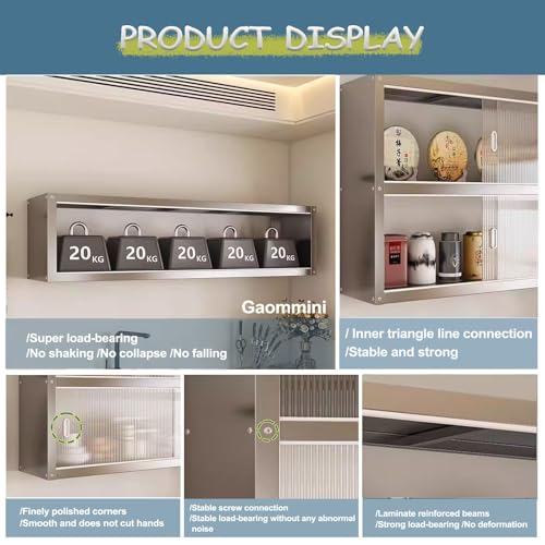 Étagères murales inox 2 niveaux 150cm avec portes acrylique pour rangement cuisine - 4
