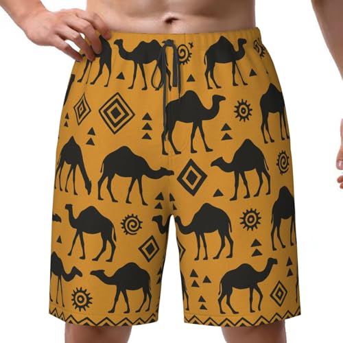 Mens Camel Desert Totem Swim Trunks Quick Dry Swim Beach Shorts with Mesh Lining Pockets Small