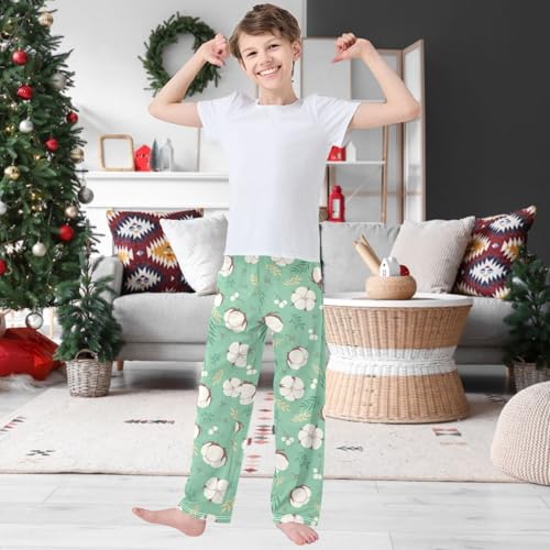 Boy's Pants Cotton Plant Leaves Green Jogger Pants Elastic Waist Long Bottoms Trousers with Pockets 6-14 Years2