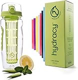 Hydracy Trinkflasche für Fruchtschorlen 1L - Sport Wasserflasche Bpa Frei mit Zeitmarke und Langem Infuser - Detox Sportflasche + 27 Köstlichen Rezepten Aufgegossenes Wasser eBook Geschenk - Zitrone