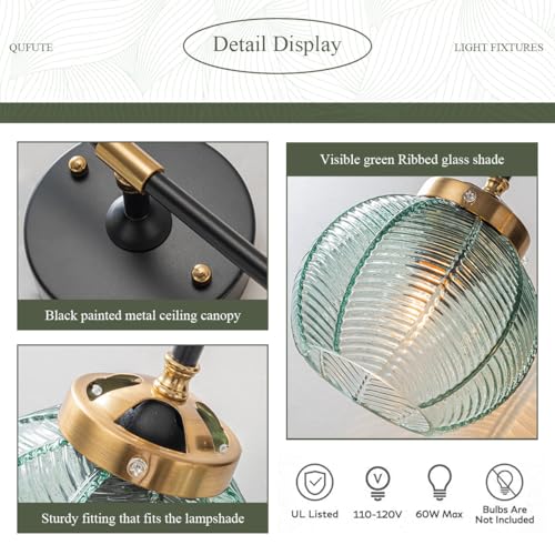 Image of 2 Light Bathroom Vanity Light Black and Gold Vanity Lights Vintage | Thick glass Bathroom Lights Fixtures Modern Wall Lamps Farmhouse Dining room Sconce art deco above mirror Lighting fixture