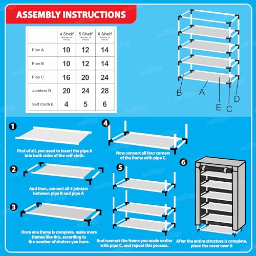 Image of Zest 4 Toyz Star Printed Shoe Rack with 6 Shelfs Zip Cover and Side Pocket Multipurpose Racks Shoe Organizer Cum Book Organizer Non Woven Fabric (Black)
