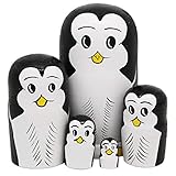 Set 5 Stück Pinguin Holz handgefertigte Matroschka Matroschka Russische Puppe für Kinder Spielzeug Geburtstag Weihnachten Neujahr Geschenk Heimdekoration