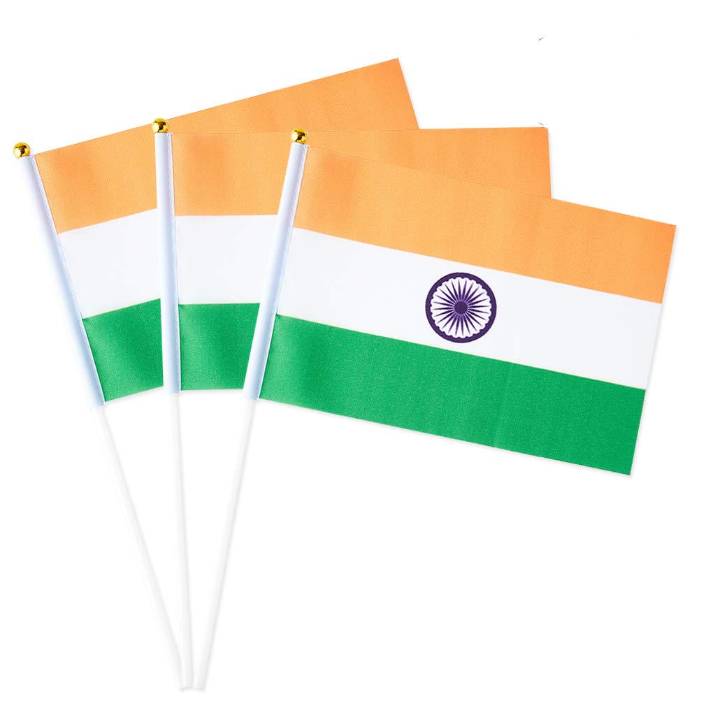 mflagperft India Flag Indian Small Stick Mini Hand Held Flags Decorations 1 Dozen (12 pack)