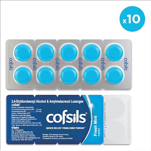 Image of Cipla Cofsils Lozenges (100 Count) | Fresh Mint Flavour | Quick Relief from Sore Throat, Itchy Throat and Scratchy Throat (10 x 10 Strips)