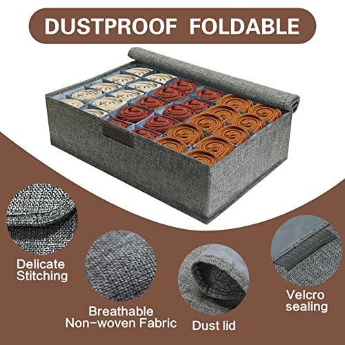 2-Pack-Sock-Tie-Organizer-with-Lid-30-Cell-Foldable-Storage-Box-Keeps-socks-ties-belts-small-accessories-neatly-organized-with-a-foldable-dustproof-design-and-easy-access-compartments