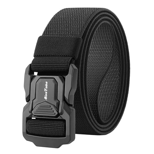 AivaToba Cinturón Táctico para Hombres, Cinturón de nylon negro para hombre con hebilla metálica de liberación rápida Cinturón ajustable de alto rendimiento adecuado para senderismo y uso diario