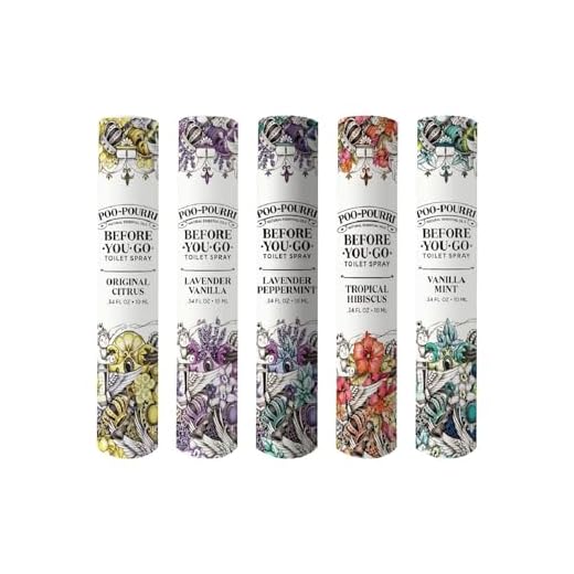 Poo-Pourri Before-You-Go Toilet Spray, Travel Essentials, .34 Fl Oz, In A Pinch Variety 5 Pack, Each Up to 20 Uses, On-The-Go Bathroom Odor Deodorizer with Essential Oils, TSA Approved Size, 5 Scents