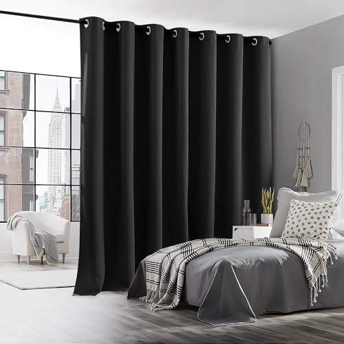 Image of RYB HOME Blackout Curtain for Sliding Glass Door, Thermal Insulated&Privacy Drape for Basement /Media Room, Extra Wide Room Divider Curtain, Window Treatment, Black, W100 x L108, 1 Panel