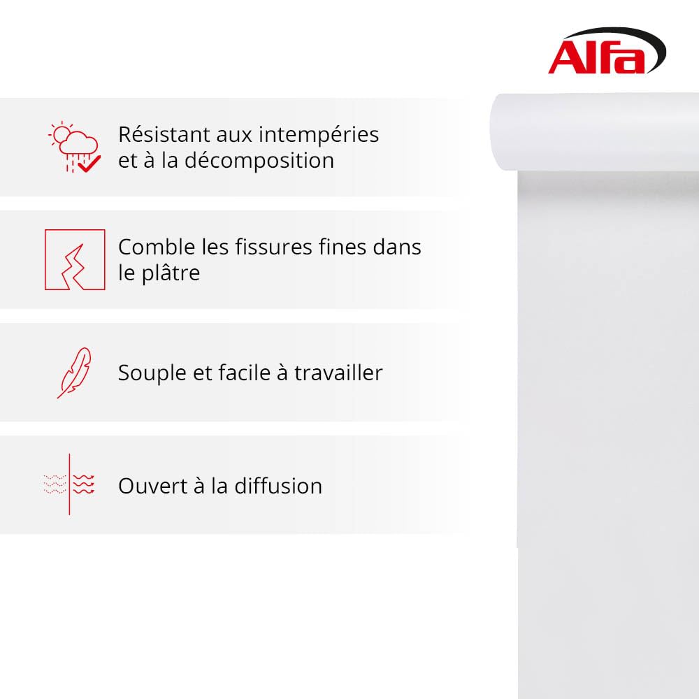 5391 ALFA - Toile de fibre de verre lisse de 40 g/m², 1 pièce - non-tissé de revêtement de 100 cm x 50 m (50 m²) - pour peinture et rénovation