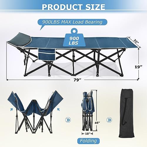 Image of Suteck Folding Camping Cot, 32In XXL Portable Outdoor Cot Heavy Duty Sleeping Bed for Adults 1200D Double Layer Oxford Camp Cots W /Pilllow Mattress Carry Bag for Home Office Nap Beach Travel, 500LBS