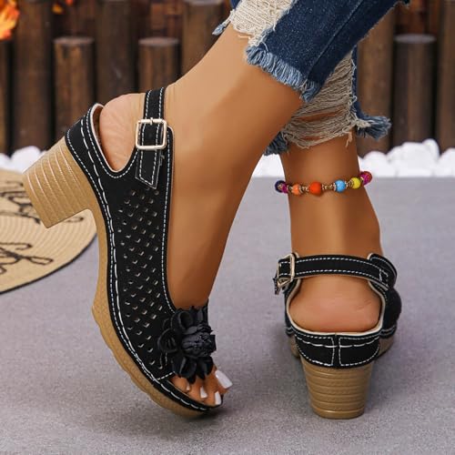 Women's Sandals Summer Open Toe Ankle Buckle Heel Cut Out Vamp Peep Toe Sandals Slingback Casual Solid Color Hollow Out Floral Sandal Dressy Wedding Dance Shoes 2025 5