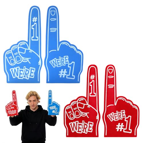 Foam Finger 4Pcs Blue and Red Gladiators Foam Finger Number 1 Giant Foam Hands Suitable for Football Match Basketball Match Sports Meeting Cheering Props