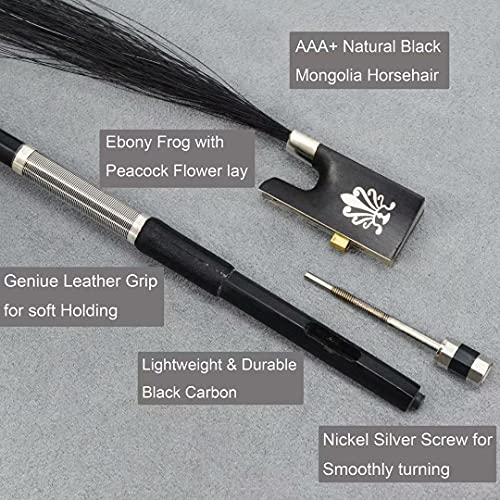 Black Carbon Fiber Violin Bow Full Size 4/4 Lightweight Fiddle Bow Ebony Frog Black Mongolian Horsehair Cool Looking #TOP2