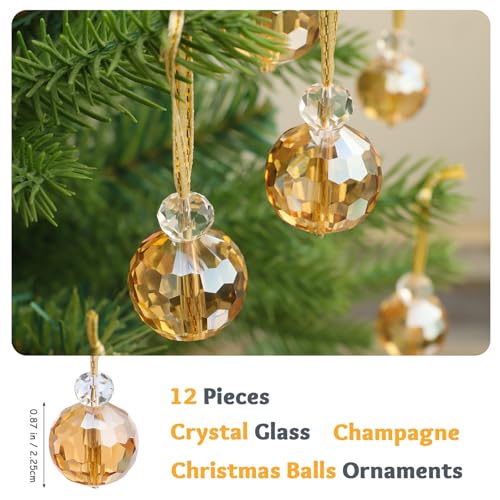 12 Stück Kristallglas-Weihnachtskugeln, 2,2 cm, Mini-Prismen-Kugel, Weihnachtsbaumschmuck, hängende Kristall-Ornamente… – Ansicht 2