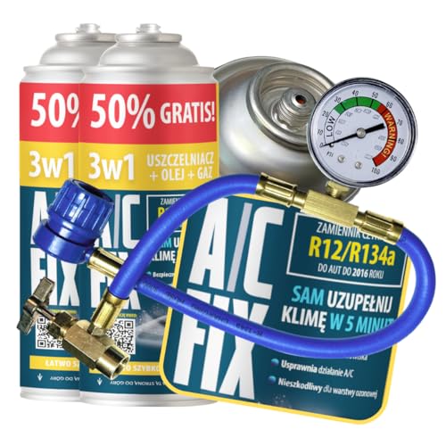 A/C FIX 3in1 R134a Kältemittel Ersatzgas - Kühlmittel Klima Auto mit Klima Dichtmittel und Öl - Gasflasche 2x235 g Auto Klimaanlage Nachfüllset -...
