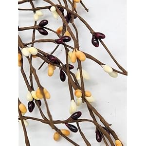 Evron international ev c26 primitive pip berry garland in mustard burgundy and cream color  urban country home decor