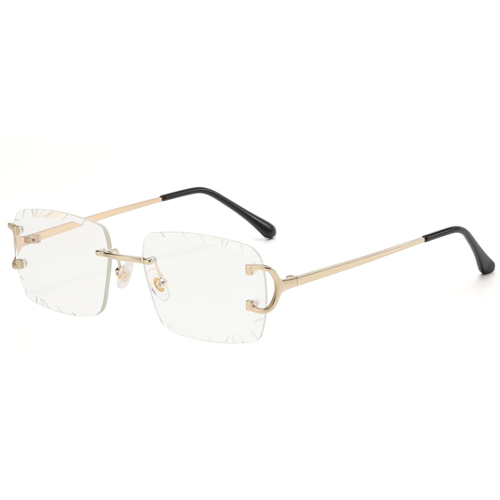 Retro Rimless Rectangle Sunglasses for Men Women Luxury Frameless Square Trendy Shade Diamond Cutting Eyewear