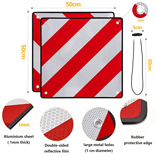 Warntafel Italien und Spanien 4 Spannseile 2in1 50 x 50 cm, Reflektierendes Aluminium Warnschild Rot Weiß für Heckträger, Fahrradträger, Anhänger, Wohnwagen, Auto, Wohnmobil, Urlaub, Abschleppen