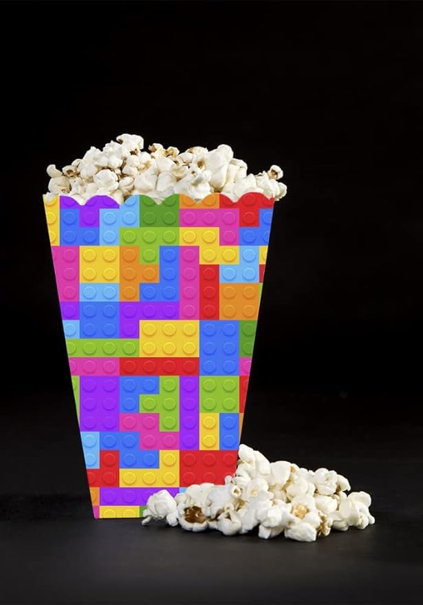 Pack Of 10 Blocks Theme Popcorn Box-Holder For Party|Tetris Theme Popcorn Tub - Multicolor