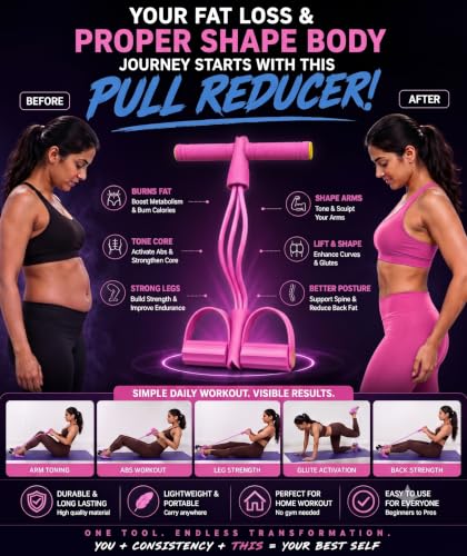 Image of Pull Reducer Bands 4 Tubes Body Pedal Exerciser Yoga Crossfit Exercise, Arm Exercise, Body Building Training Men and Women (Pink Pull Reducer)