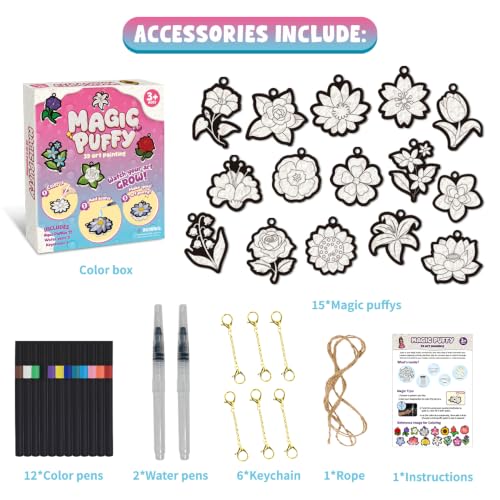 Image of MZYTOZA Magic Foam Texture Painting Kit - 3D Art Craft Aqua Magic Puffs Paint Kit, 15 Mess-Free Paint by Number Craft for Kids (Flowers)