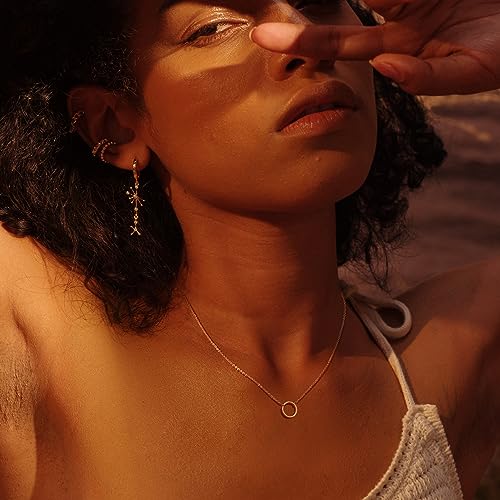 Image of Fettero Pendant Necklace Gold Choker Layered Coin Open Karma Circle Full New Crescent Moon 14K Gold Plated Simple Dainty Necklaces for Women Jewelry Gift