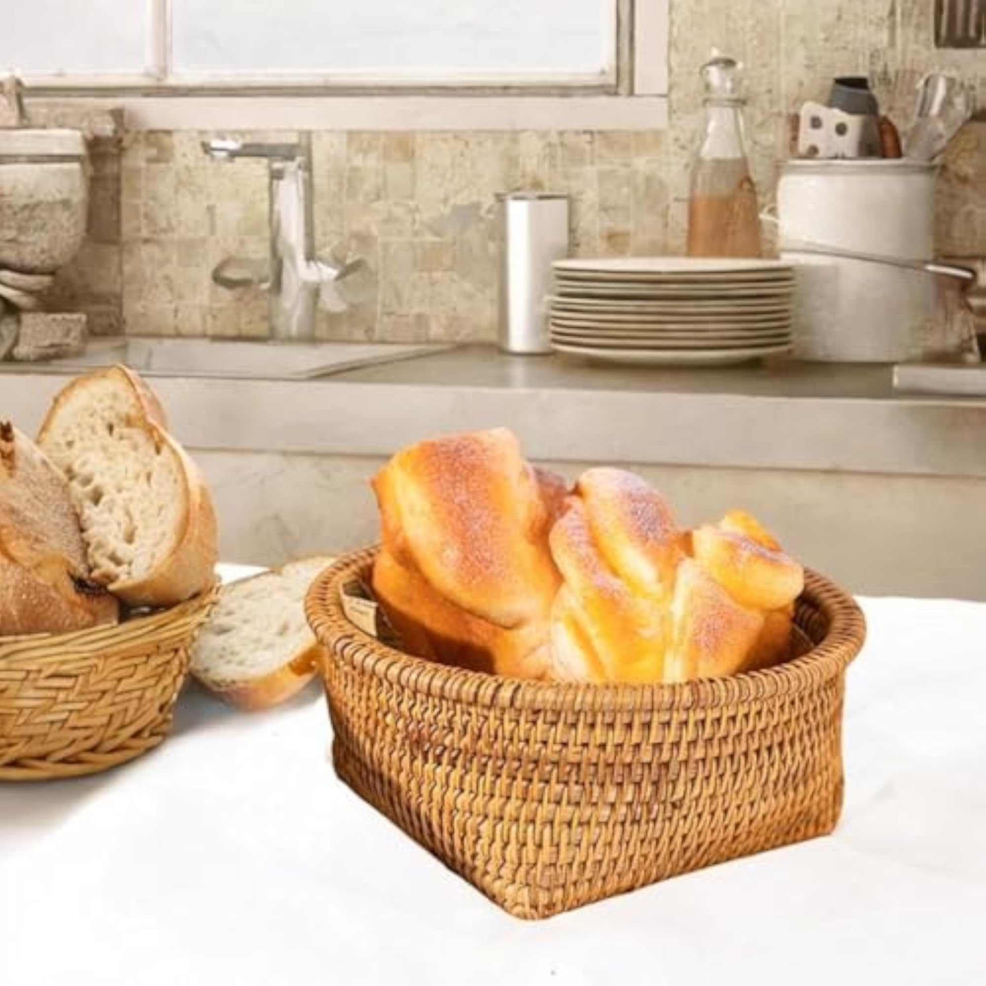 Wicker Bread Basket Round Woven Basket for Fruit