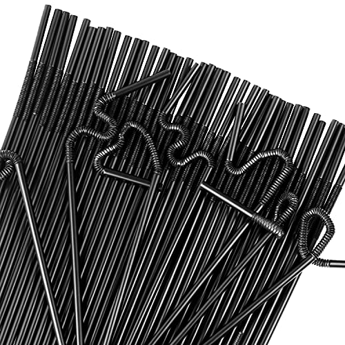 [Individually Wrapped] 100 Pcs Black Flexible Plastic Straws, Disposable Bendy Straws, 10.2" Long And 0.23'' Diameter, Bpa-Free #TOP3